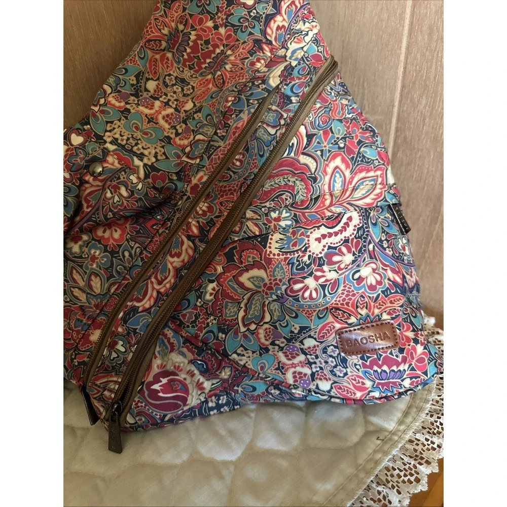 BAOSHA Colorful Paisley Sling Backpack / 5 Pockets / Water Bottle Holder